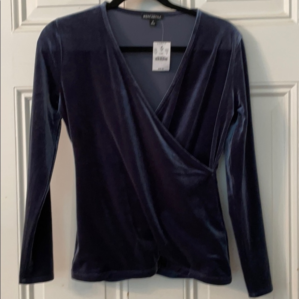 J Crew Mercantile blue velvet top